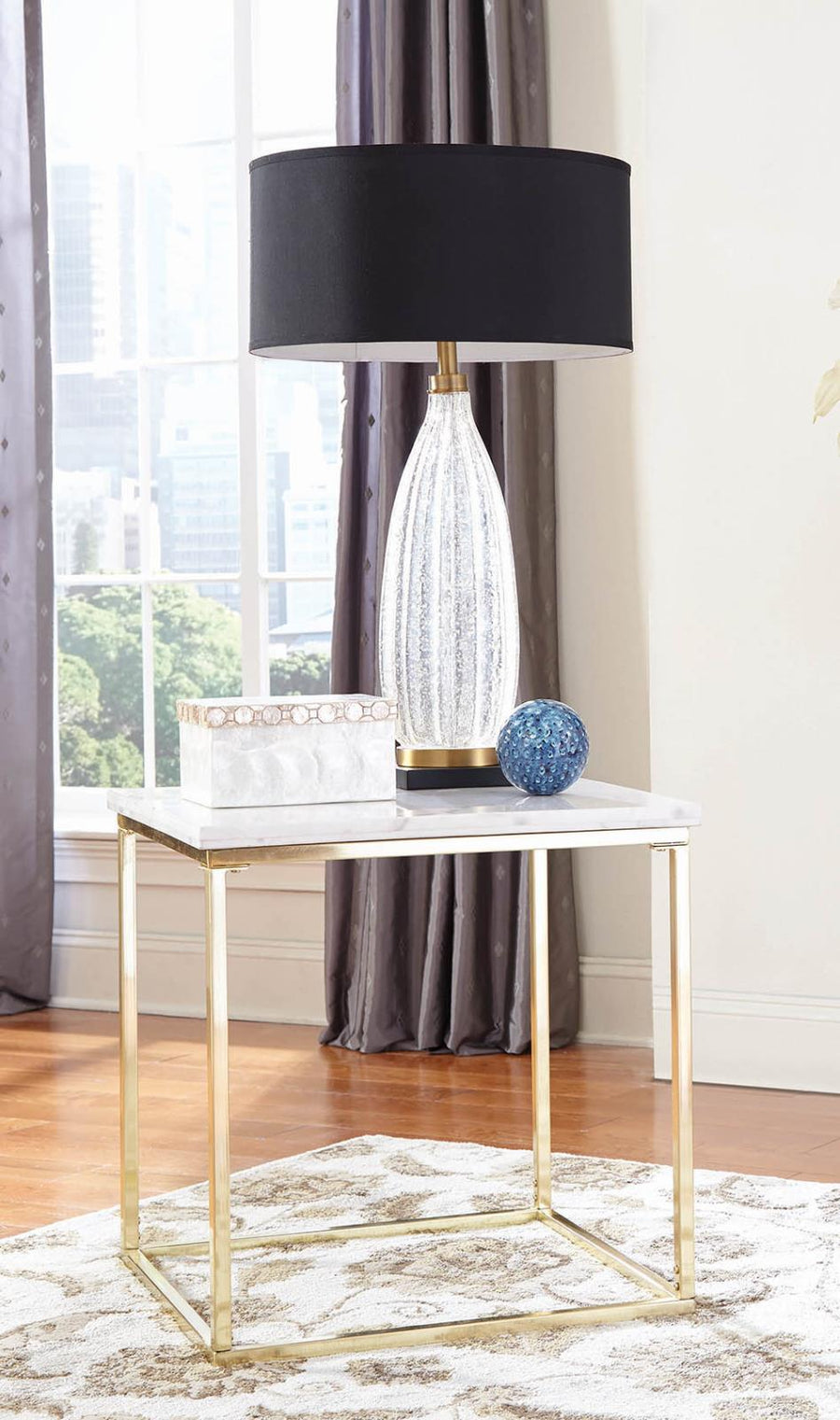 White and Brushed Brass Side Table