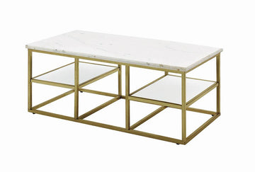 White and Brushed Brass Coffee Table