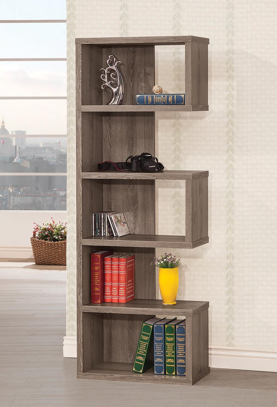 Contemporary Weathered Grey Bookcase