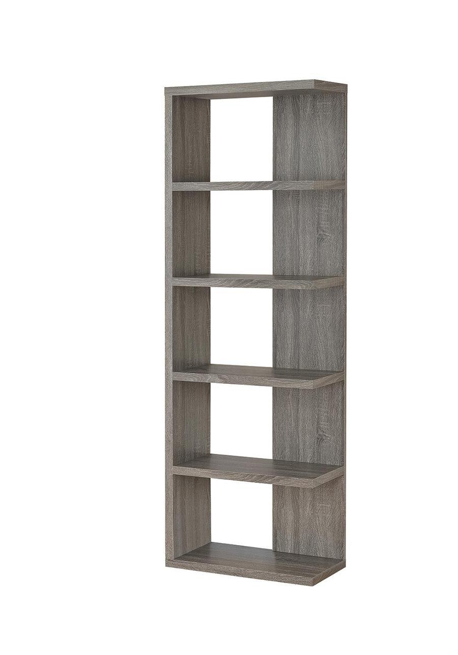 Contemporary Weathered Grey Five-Shelf Bookcase