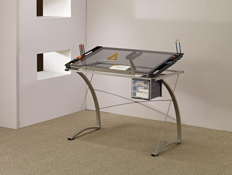 Contemporary Glass Top Drafting Desk