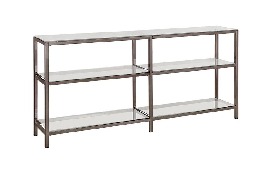 Contemporary Black Nickel Two-Tier Double Bookcase