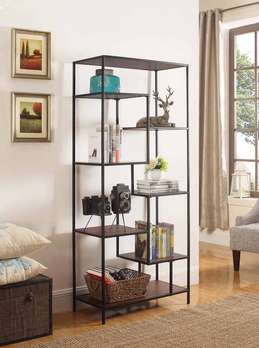 Industrial Walnut and Black Bookcase