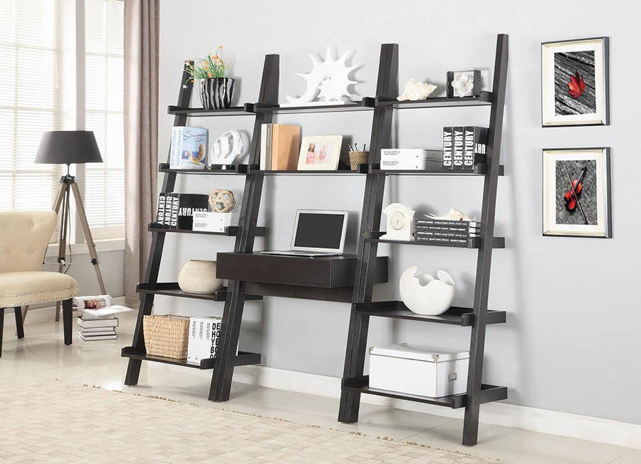 Transitional Cappuccino Wall-Leaning Ladder Desk