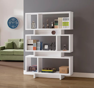 Contemporary White Geometric Bookcase