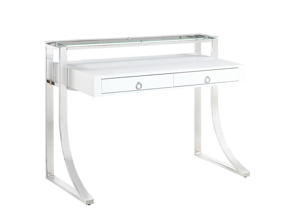 Contemporary Glossy White Writing Desk