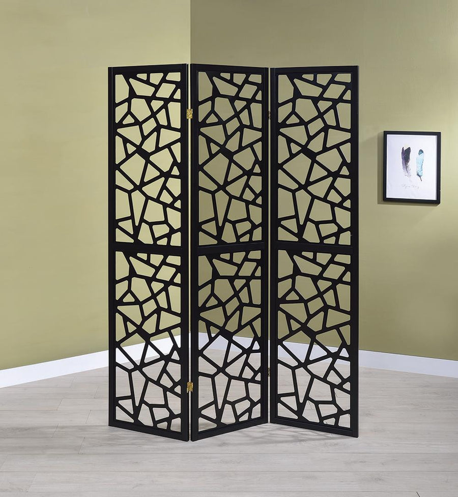 Transitional Black Three-Panel Screen