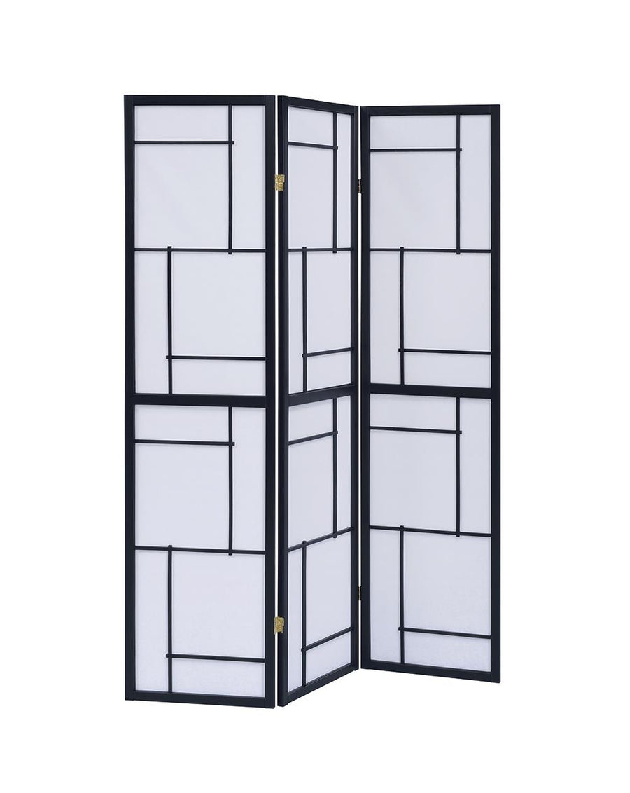 Contemporary Black Three-Panel Screen