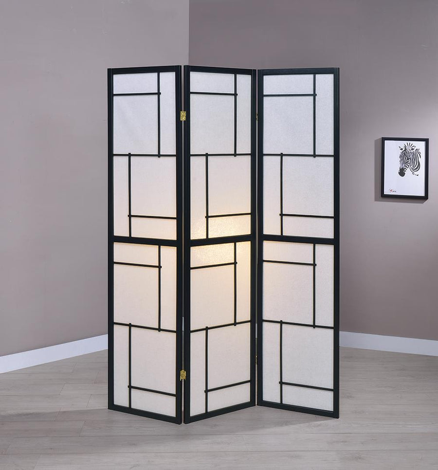 Contemporary Black Three-Panel Screen