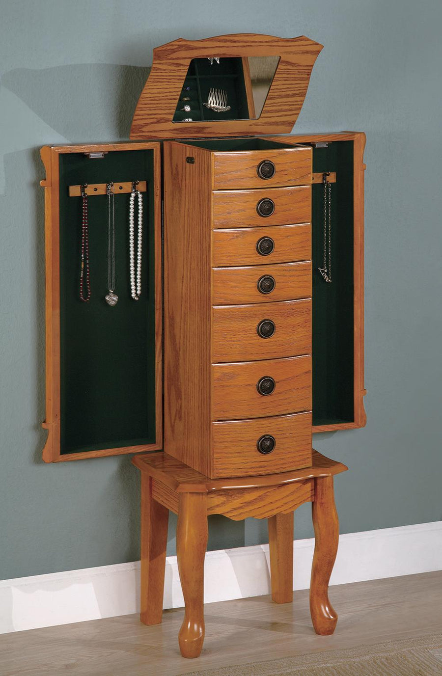 Country Warm Oak Jewelry Armoire