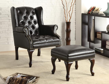 Traditional Espresso Accent Chair and Ottoman