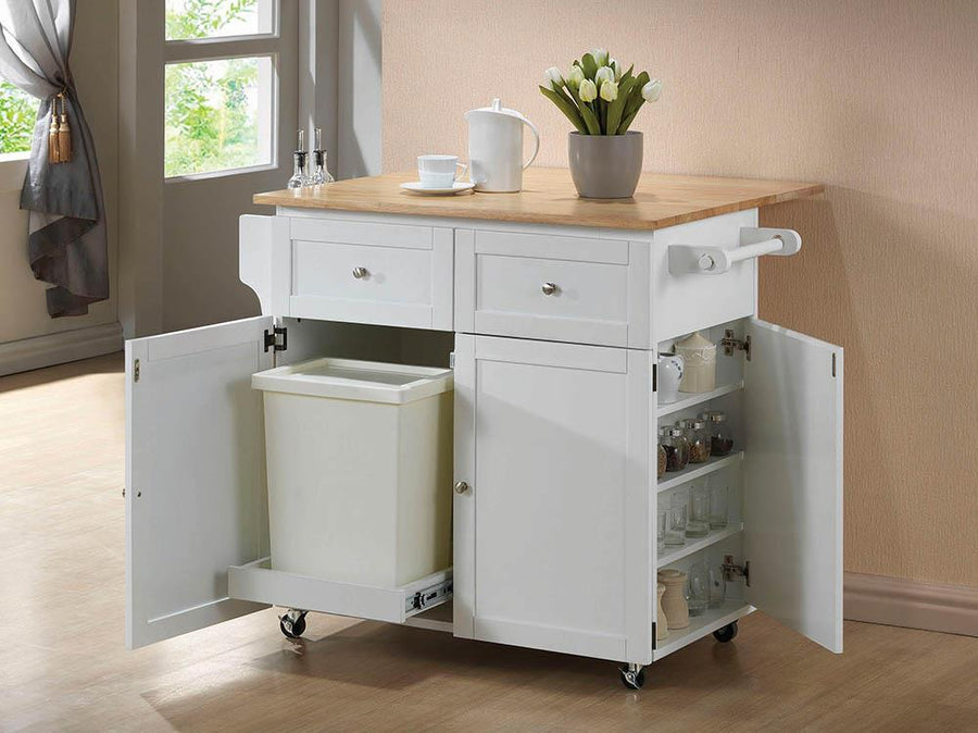 Transitional Natural Brown and White Kitchen Cart