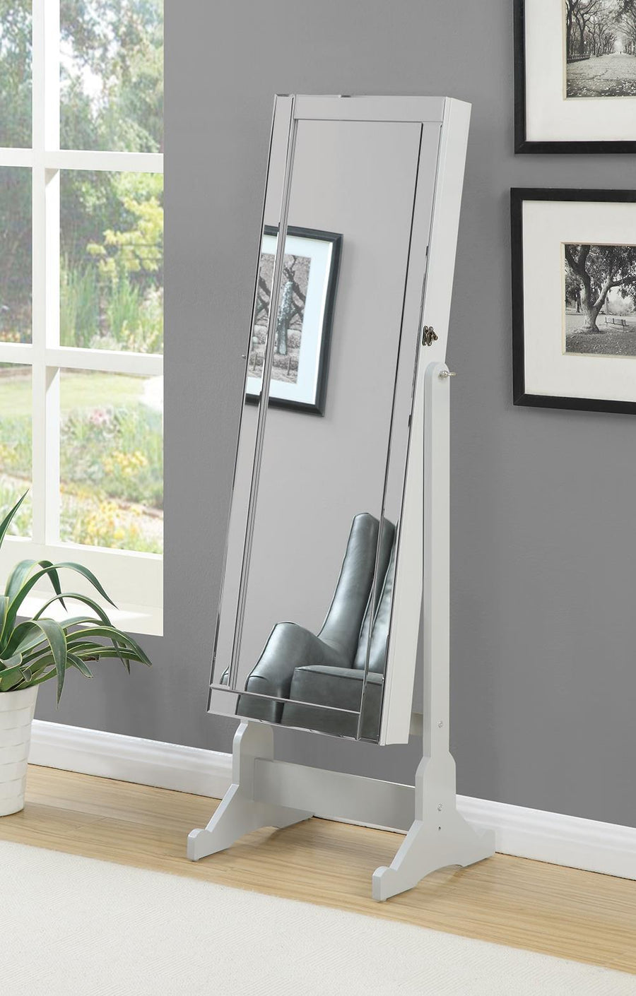 Transitional Dove Grey Cheval Mirror Armoire