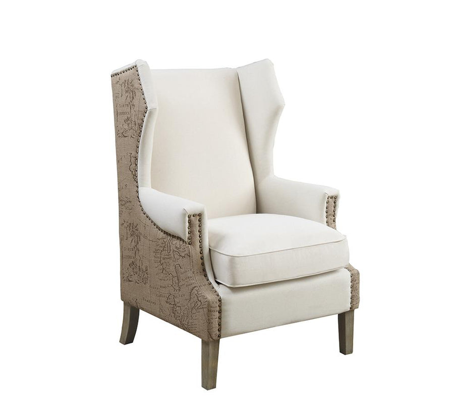 Traditional Cream Accent Chair with Vintage Print