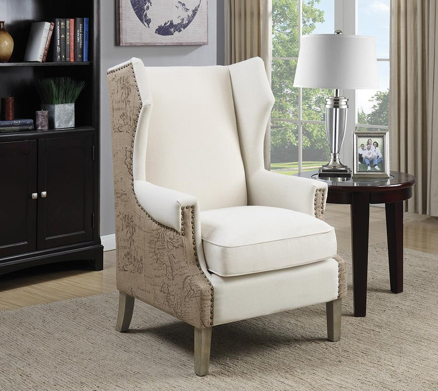 Traditional Cream Accent Chair with Vintage Print