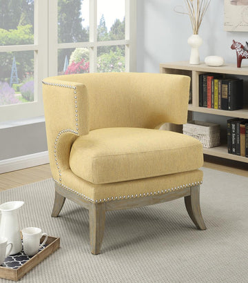 Transitional Bumblebee Yellow Exposed Wood Accent Chair