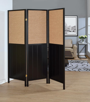 Traditional Black Three-Panel Folding Screen