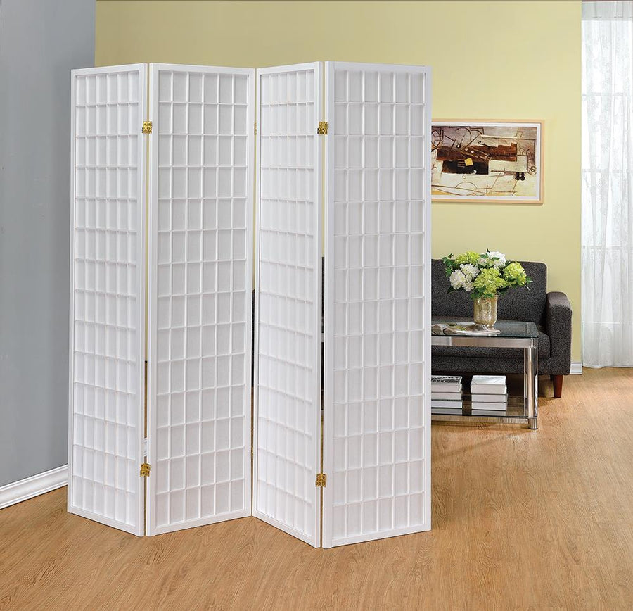 White Four Panel Folding Screen