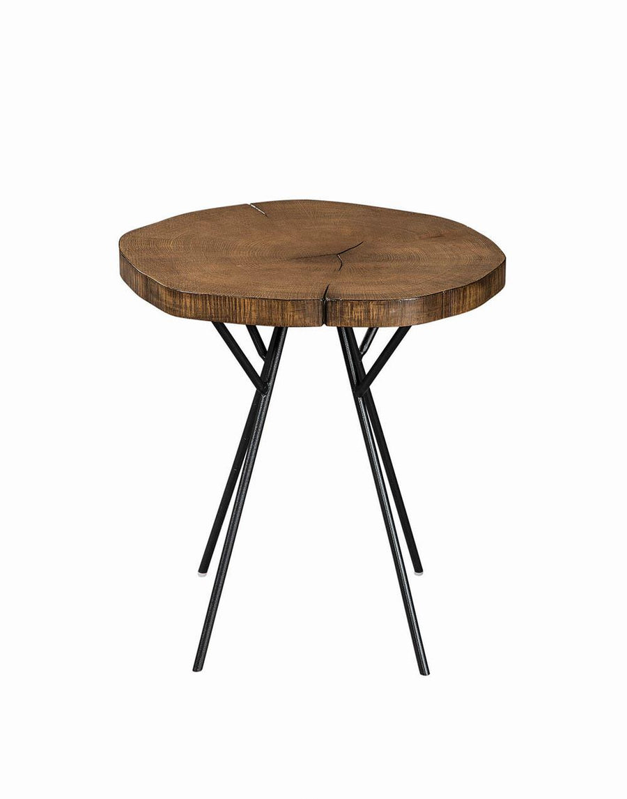 Rustic Brown Tree Trunk-Inspired Accent Table