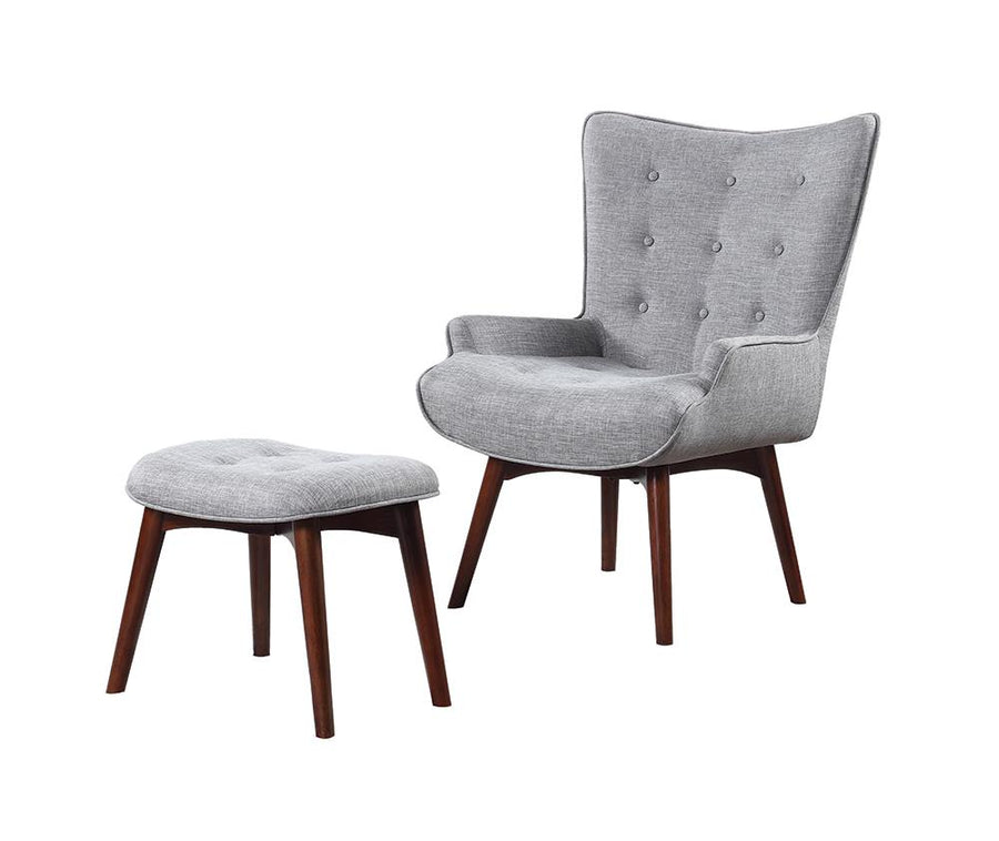 Mid-Century Modern Grey Accent Chair and Ottoman