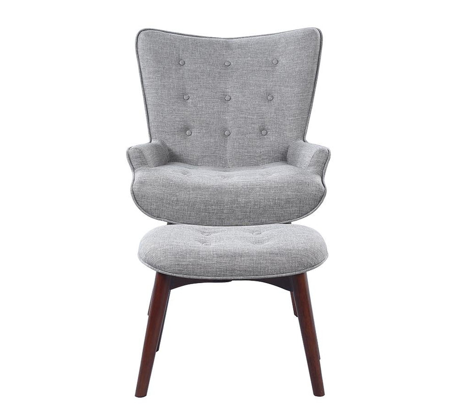 Mid-Century Modern Grey Accent Chair and Ottoman