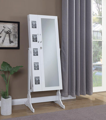 Transitional White Jewelry Cheval Mirror