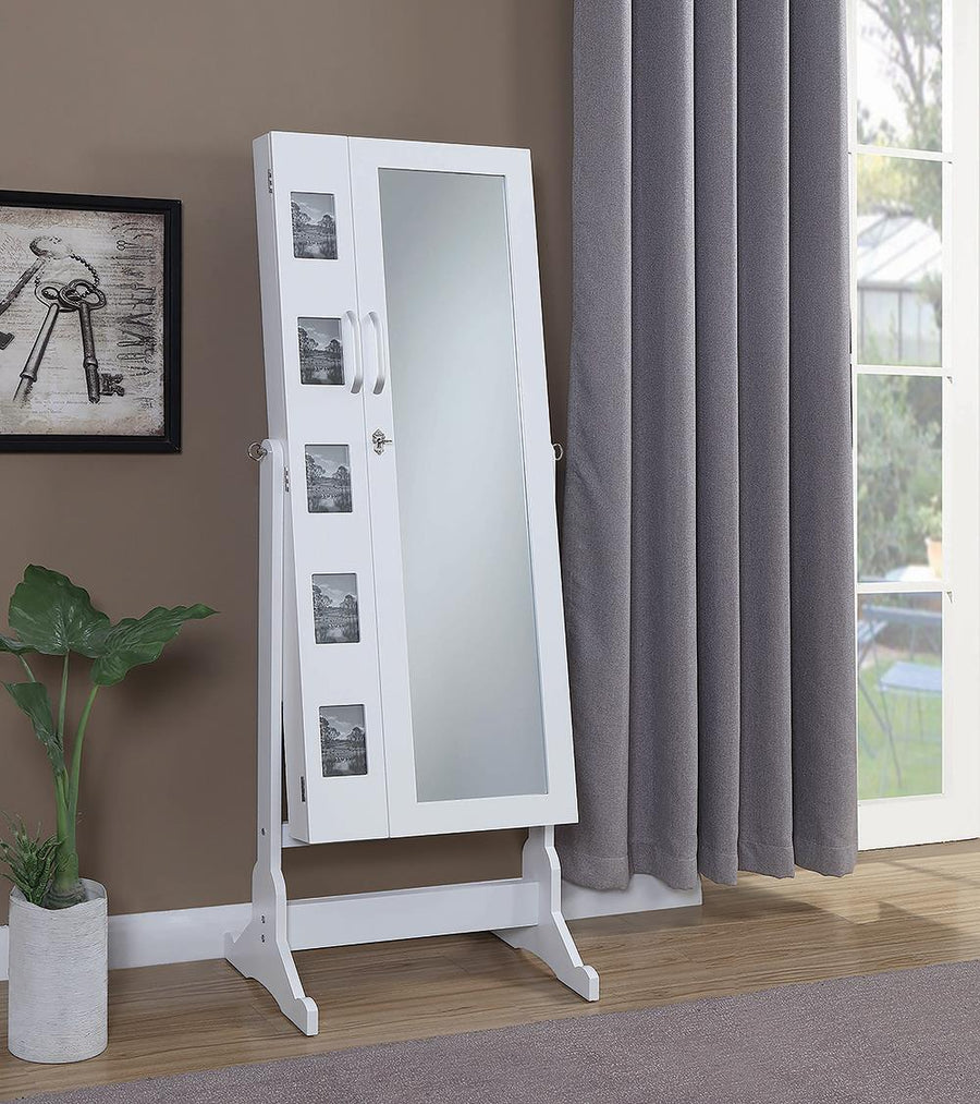 Transitional White Jewelry Cheval Mirror