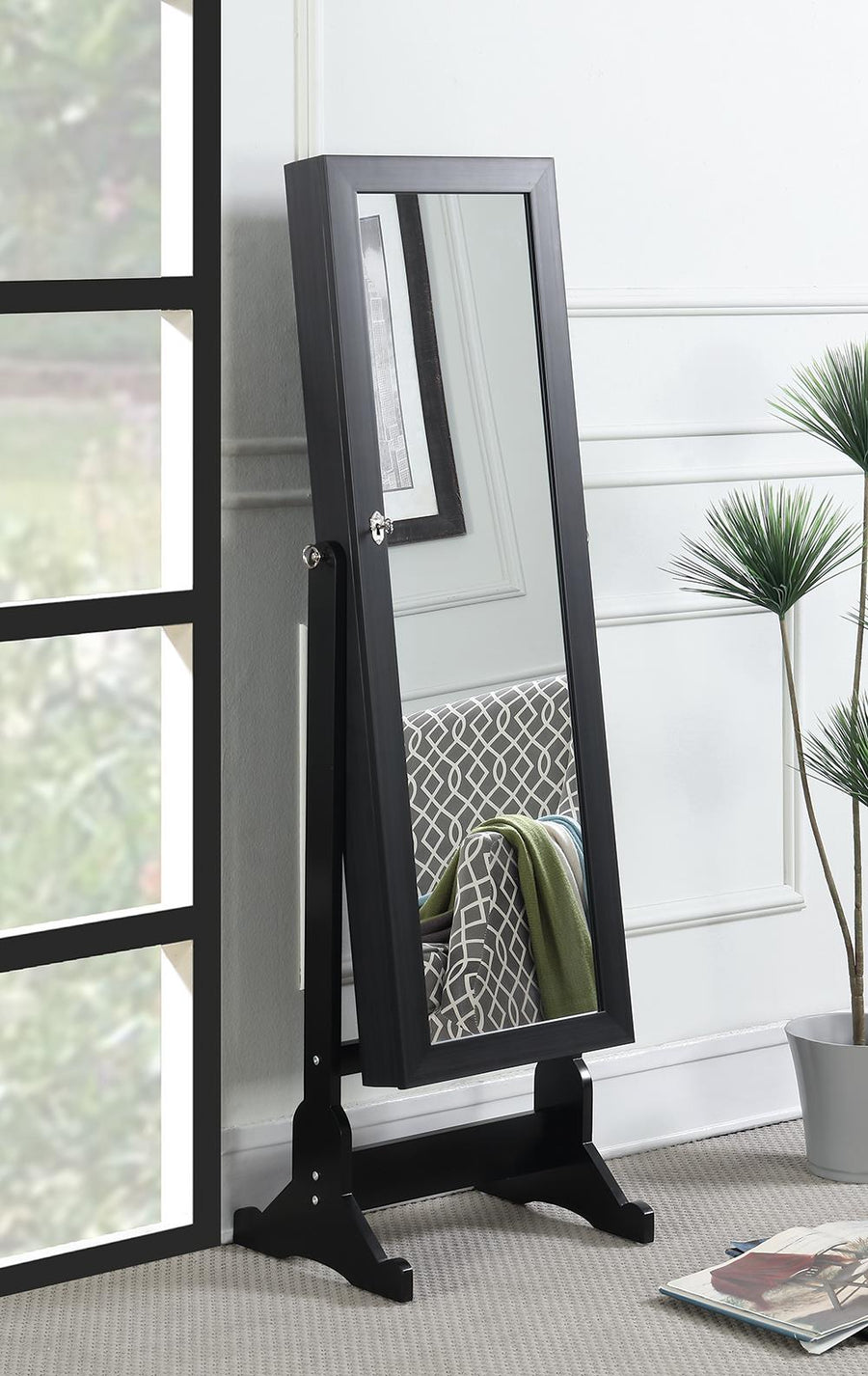 Transitional Black Jewelry Cheval Mirror