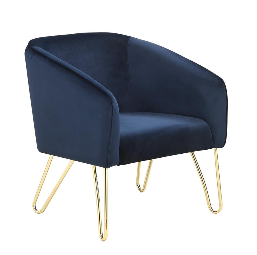 Modern Blue and Brass Accent Chair