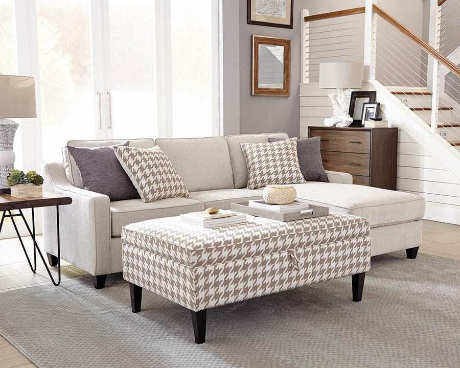 Transitional Beige and White Ottoman