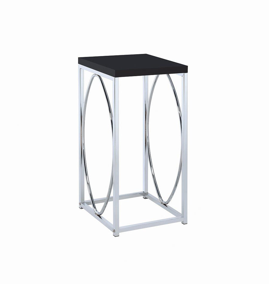 Contemporary Glossy Black and Chrome Accent Table