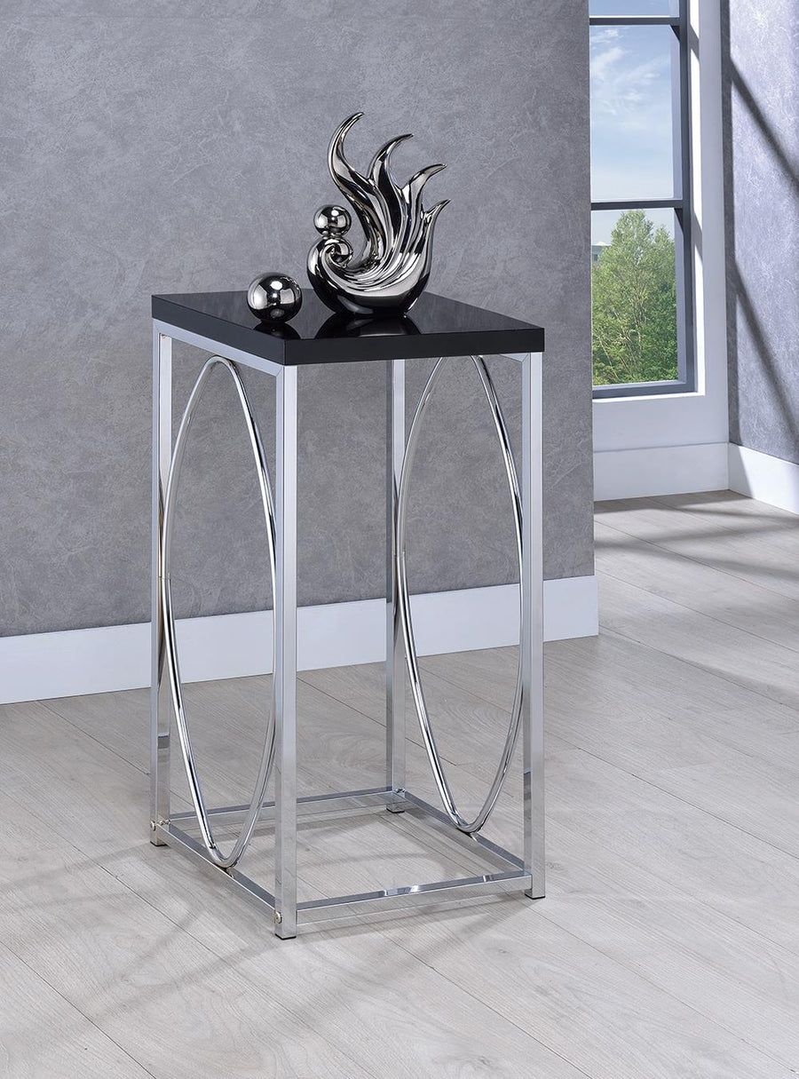 Contemporary Glossy Black and Chrome Accent Table