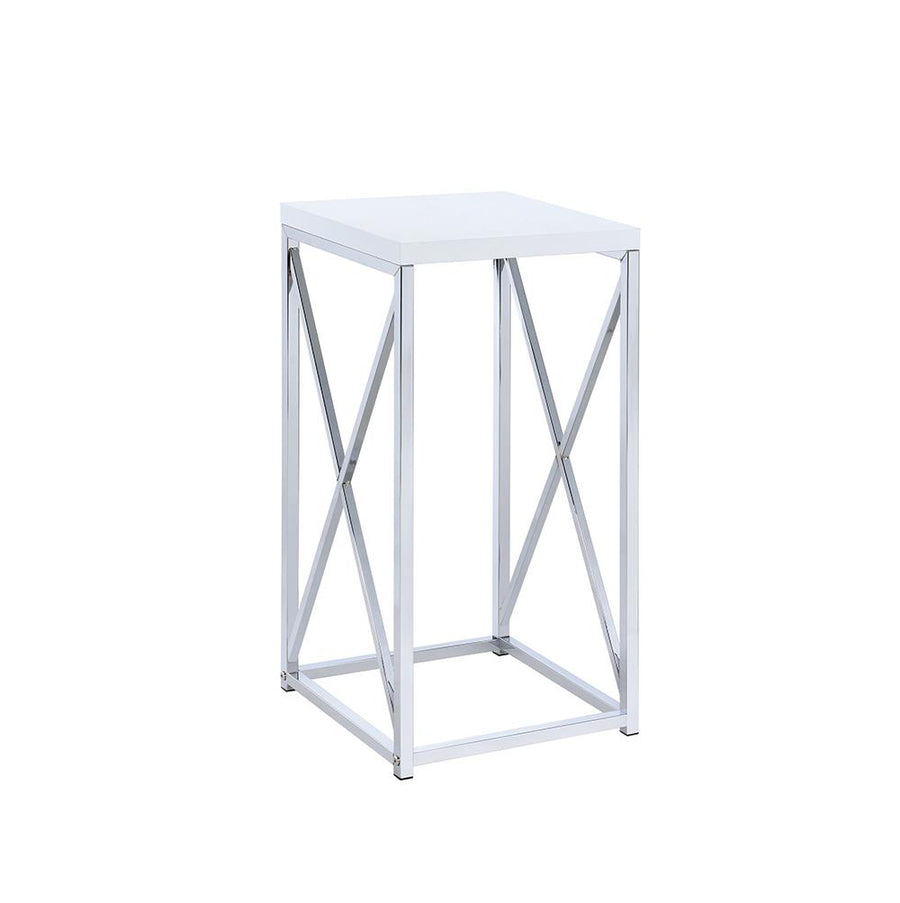 Contemporary Glossy White and Chrome Accent Table