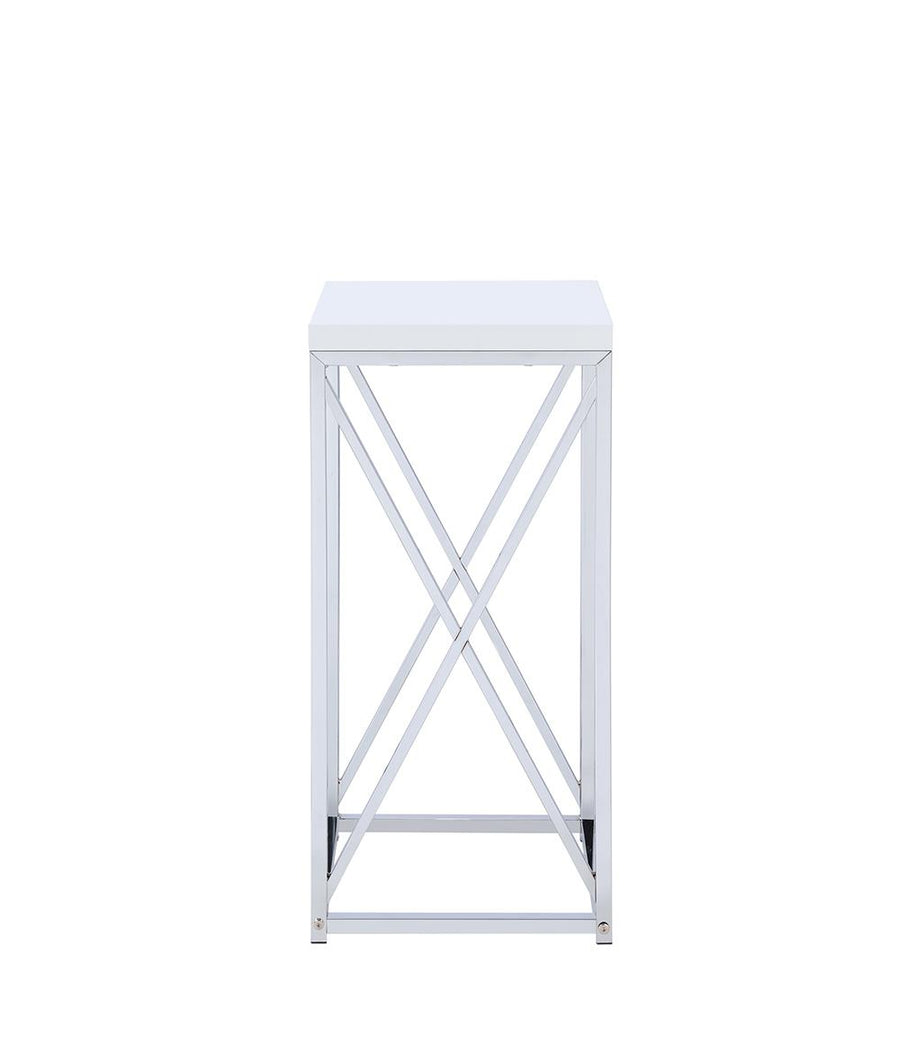 Contemporary Glossy White and Chrome Accent Table