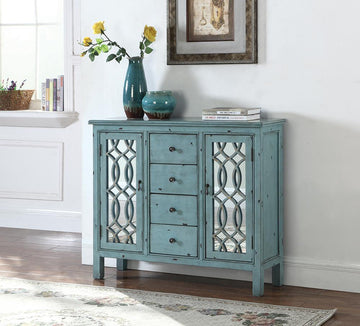 French Country Antique Blue Accent Cabinet