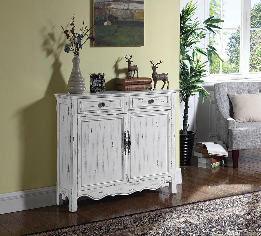 French Country Antique White Accent Cabinet