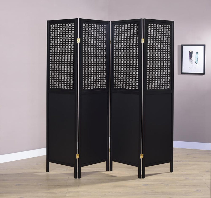 Contemporary Black Four-Panel Screen