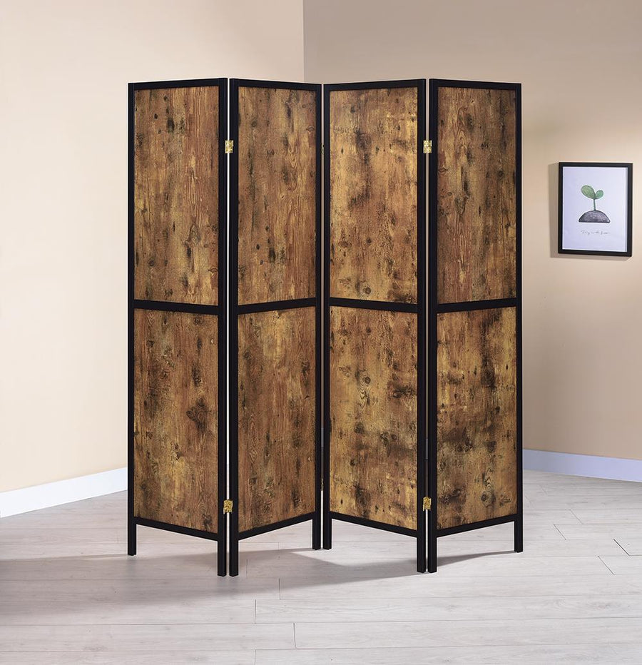 Industrial Antique Nutmeg Four-Panel Screen