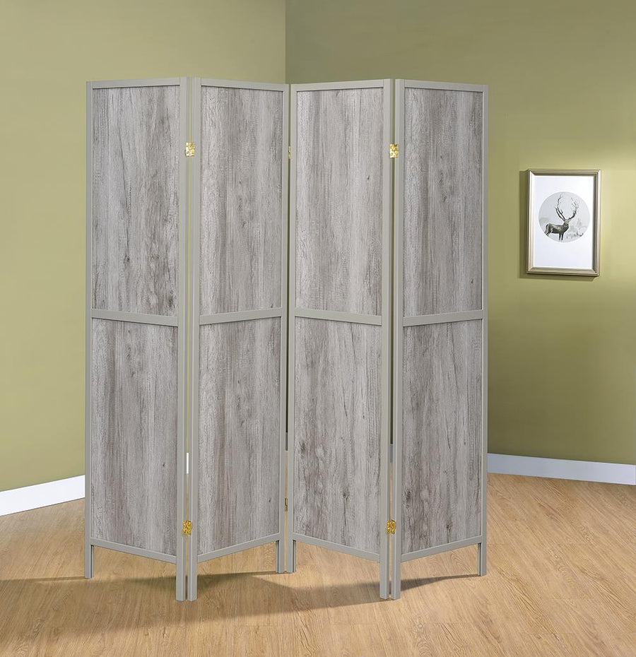 Rustic Grey Driftwood Four-Panel Screen