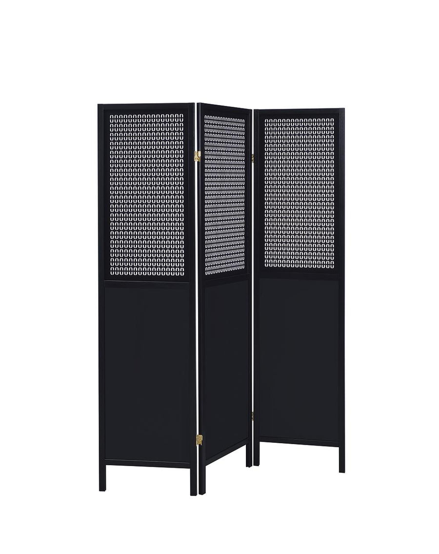 Contemporary Black Three-Panel Screen