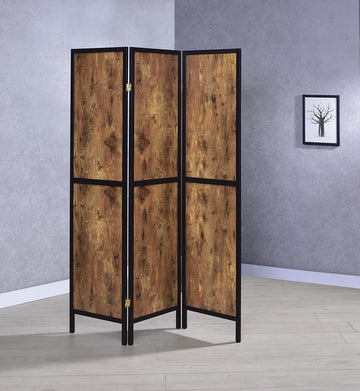 Rustic Antique Nutmeg Three-Panel Screen